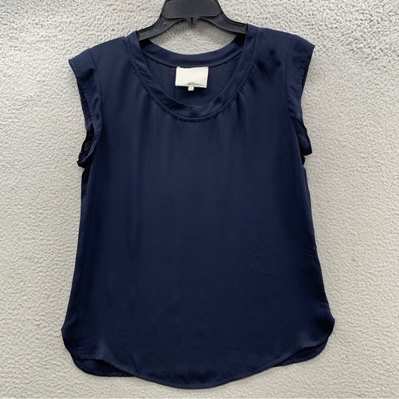3.1 Phillip Lim Tops - 3.1 Philip Lim Navy Blue 100% Silk  Scoop neck ￼Sleeveless Top Tank Blouse 6